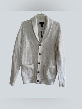 Express Shawl Cardigan Button Up Knit Sweater Heather White Grandpa Preppy M NWT